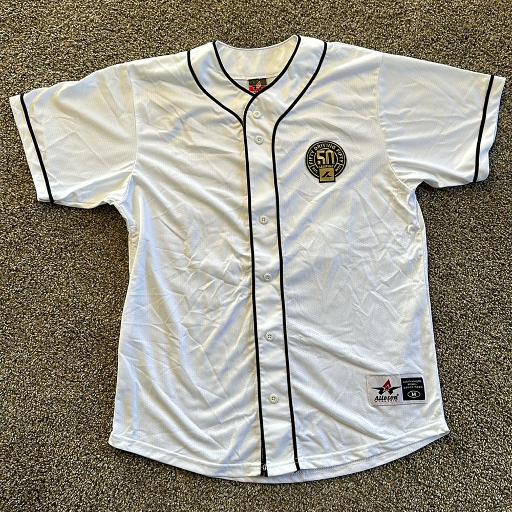 Alleson Athletic LEARFIELD White Baseball Jersey Men's Medium Shirt 50 yr Specia